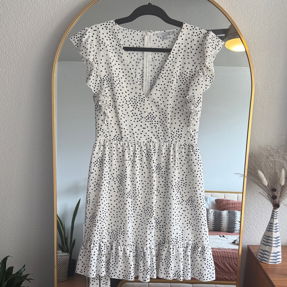 FAVLUX White and Black Polka Dot Mini Dress